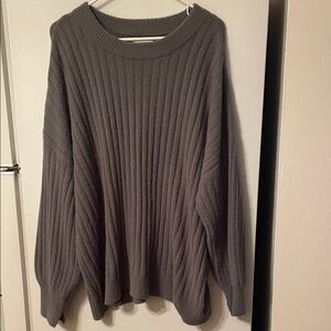 Aerie XL Olive Super‎ Soft Ribbed Crew Neck Sweater